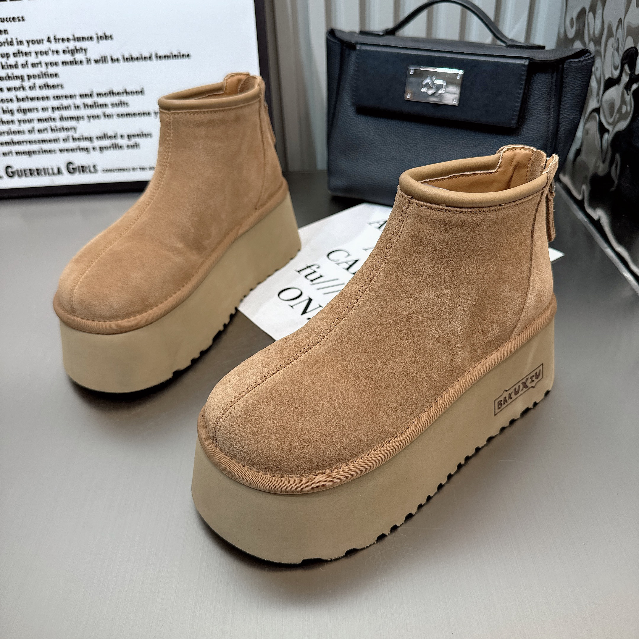 纯皮松糕厚底马丁靴女短靴面包鞋冬季防滑加厚加绒雪地棉鞋靴子