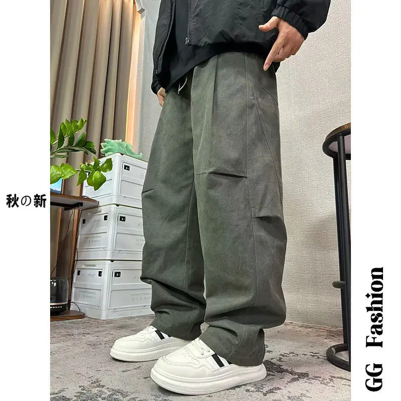 【cityboy】秋季新款纯棉弯刀工装裤水洗百搭松紧腰直筒休闲裤大码