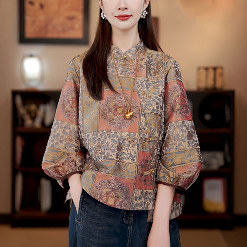 新中式国风女装知性风上衣2025早秋新款高级感老钱风复古唐装衬衫