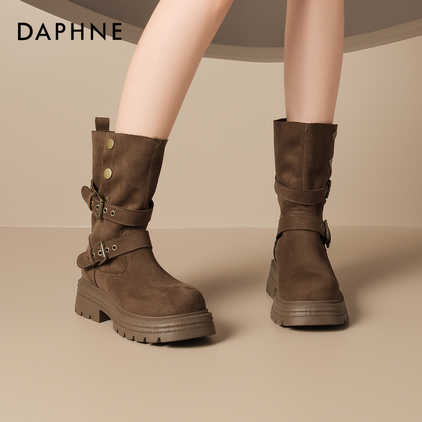 达芙妮品牌正品美拉德西部靴女靴2025秋款厚底增高短靴草原马丁靴