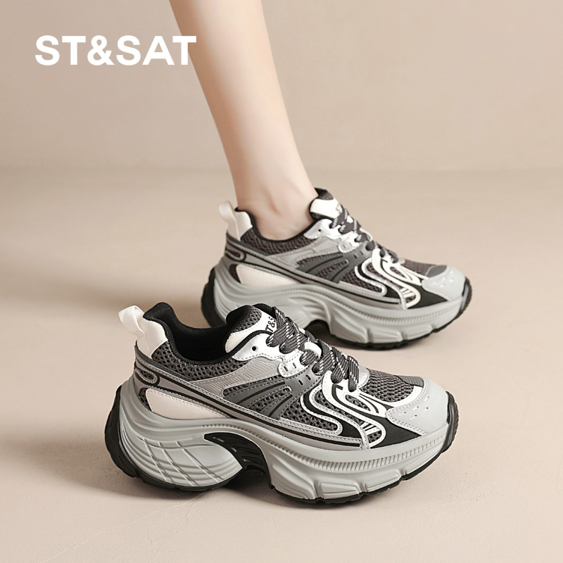 星期六女鞋旗舰店厚底网面老爹鞋2025冬季款时尚休闲鞋轻便运动鞋