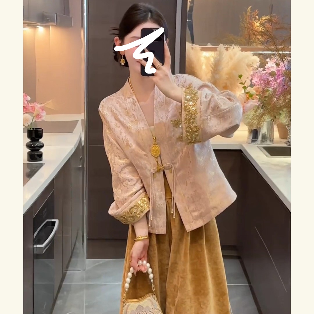 秋冬季新款新中式时尚洋气复古中国风气质短外套阔腿裤套装