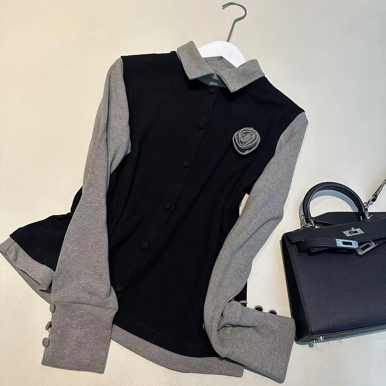 《姚家优麦汇》Y7187冬款双面绒翻领设计感时尚百搭长袖显瘦上衣女