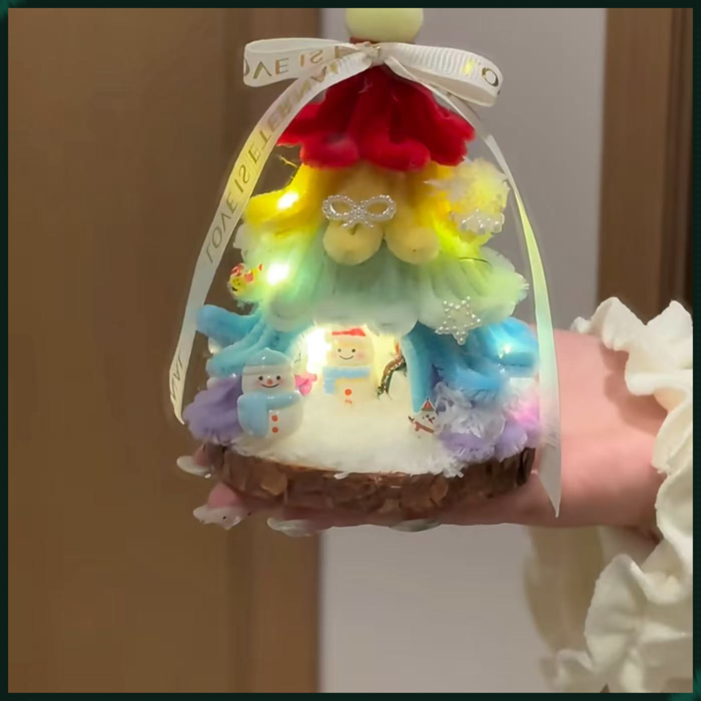 圣诞节发光彩虹圣诞树屋手工DIY材料包雪花摆件礼物个人用品L711