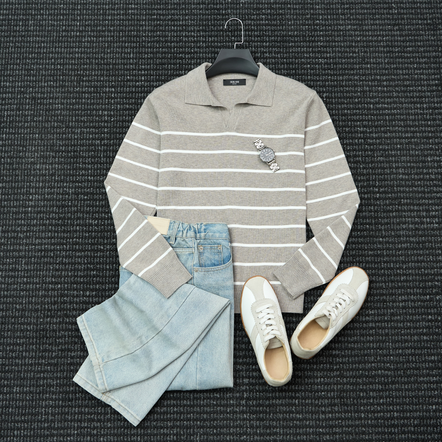 秋冬季男士条纹燕子领针织打底衫毛衣商务休闲百搭保暖翻领针织衫