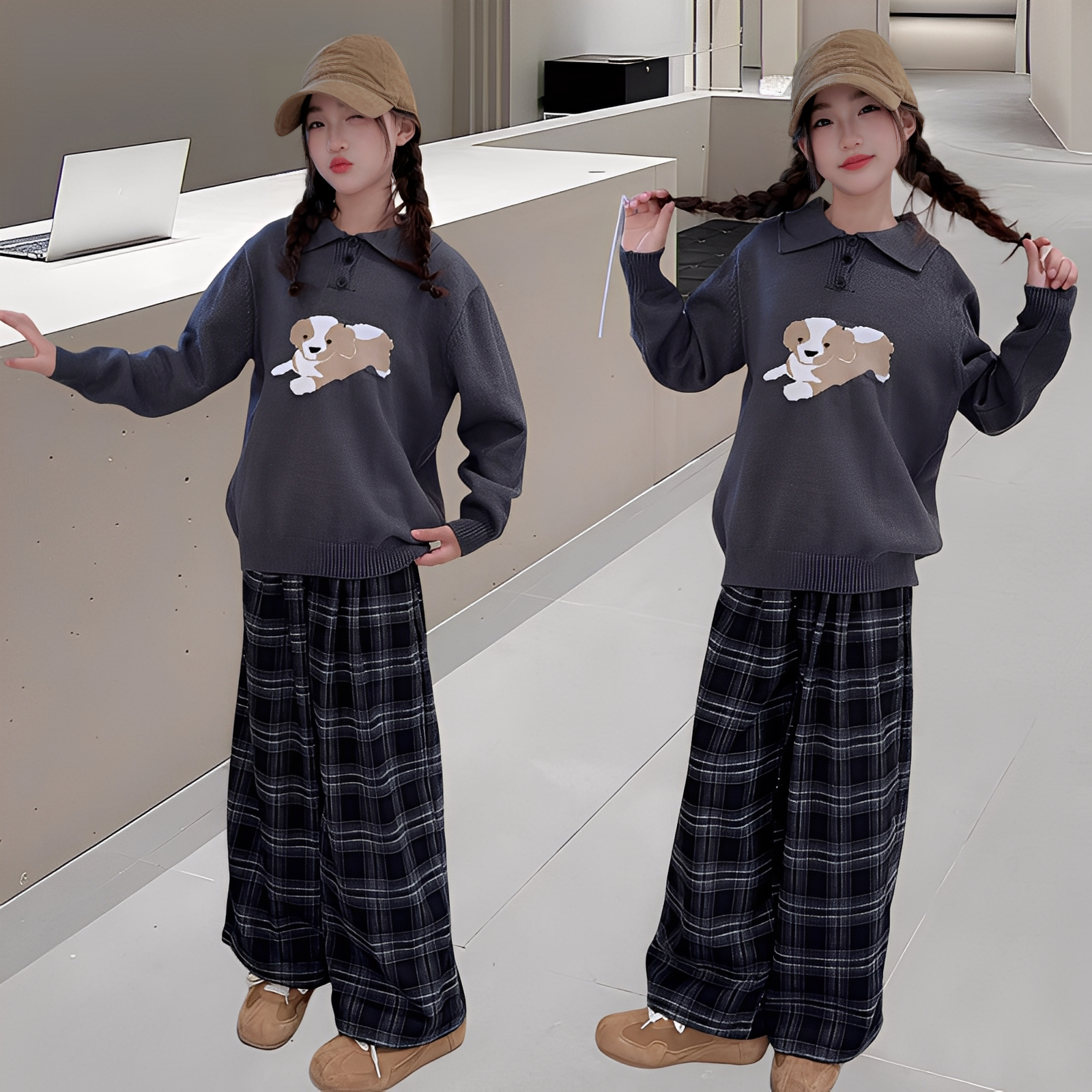 女童小狗毛衣POLO衫秋冬新款时尚休闲长袖针织衫中大童学生上衣