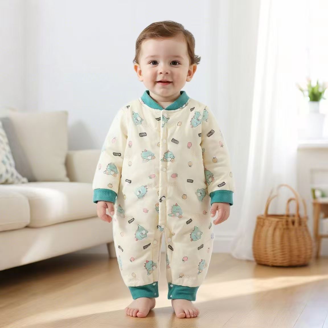 婴儿连体衣秋冬夹棉长袖哈衣无骨加棉宝宝衣服冬款初生婴儿衣服