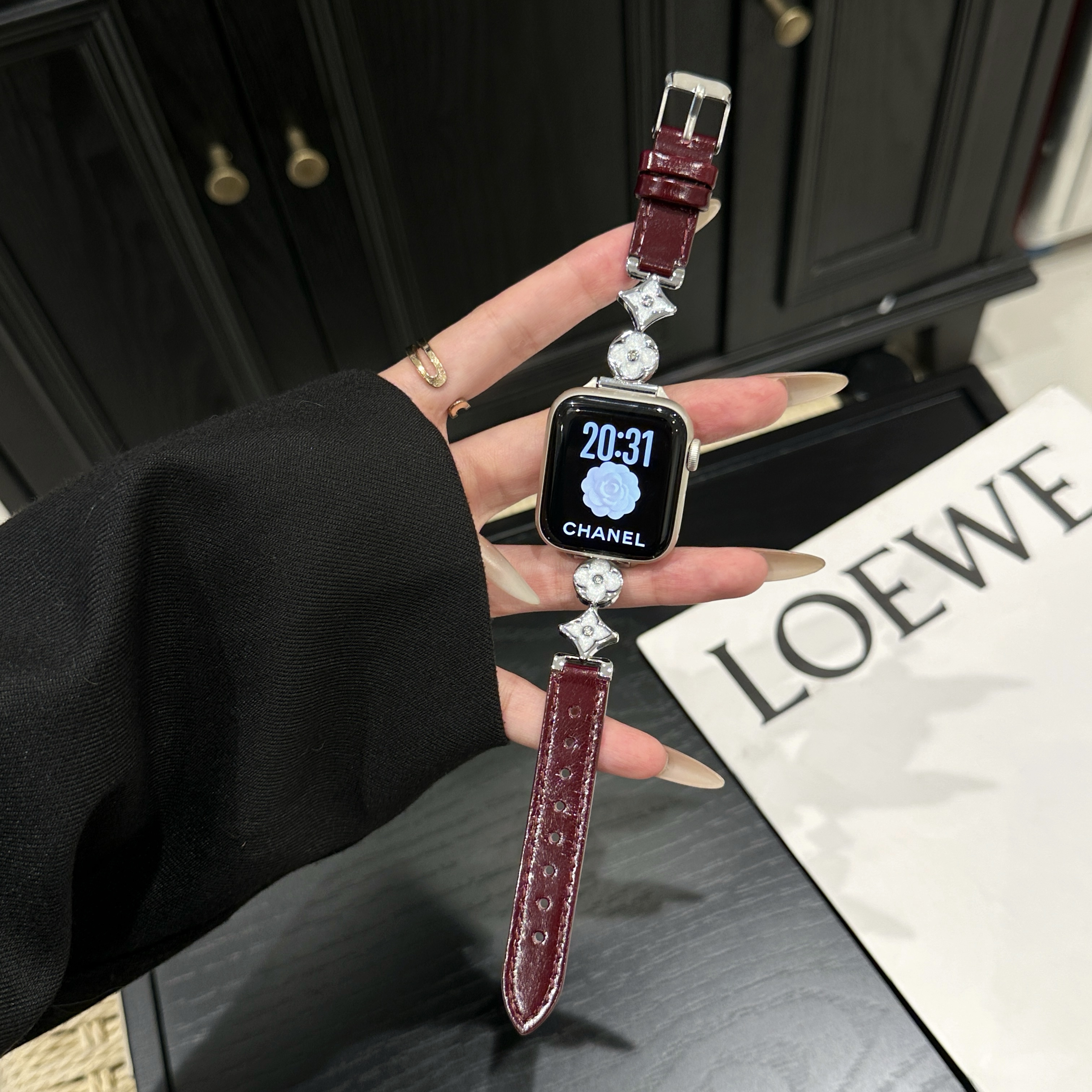 适用vivo watch gt2表带老花四叶菜真皮牛仔iqoo watch5/gt表带女