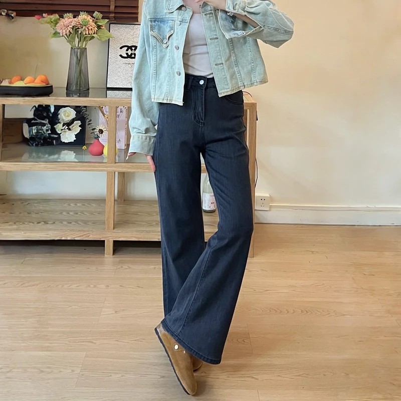 黑灰色微喇牛仔裤女款爆款2025秋季新款胖mm梨形腿粗显瘦喇叭裤子