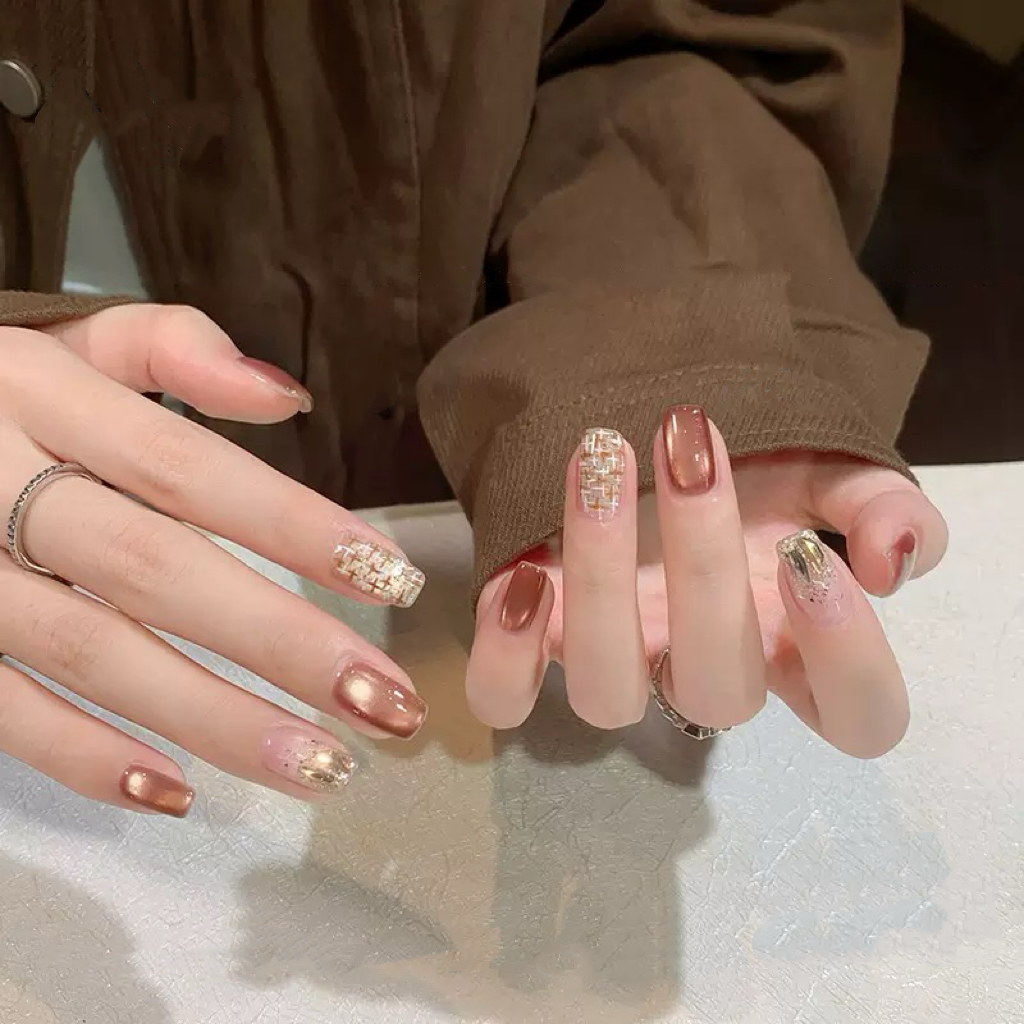 （小香风）秋冬新款质显白显气质猫眼纯手工穿戴美甲穿戴甲