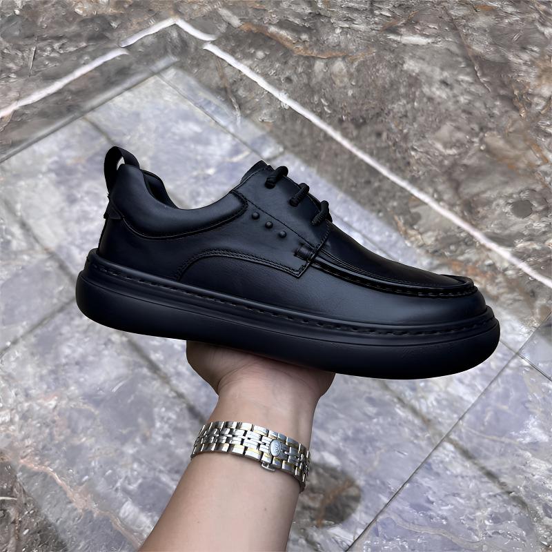 广州真皮男鞋秋季新款男士纯皮皮鞋头层牛皮厚底轻便系带休闲皮鞋