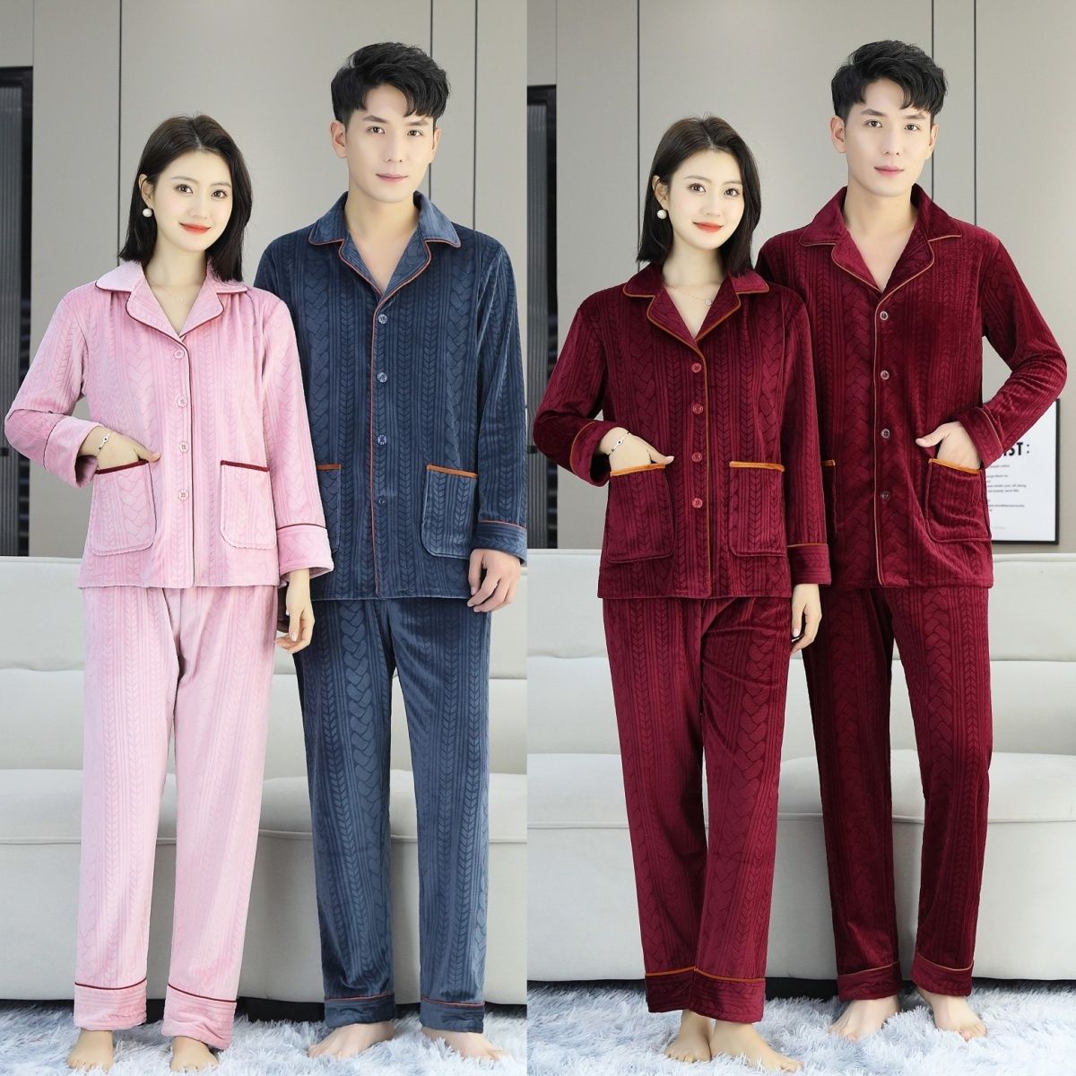 【高品质海岛绒】情侣提花款开衫保暖亲肤秋冬季加厚QMS家居服