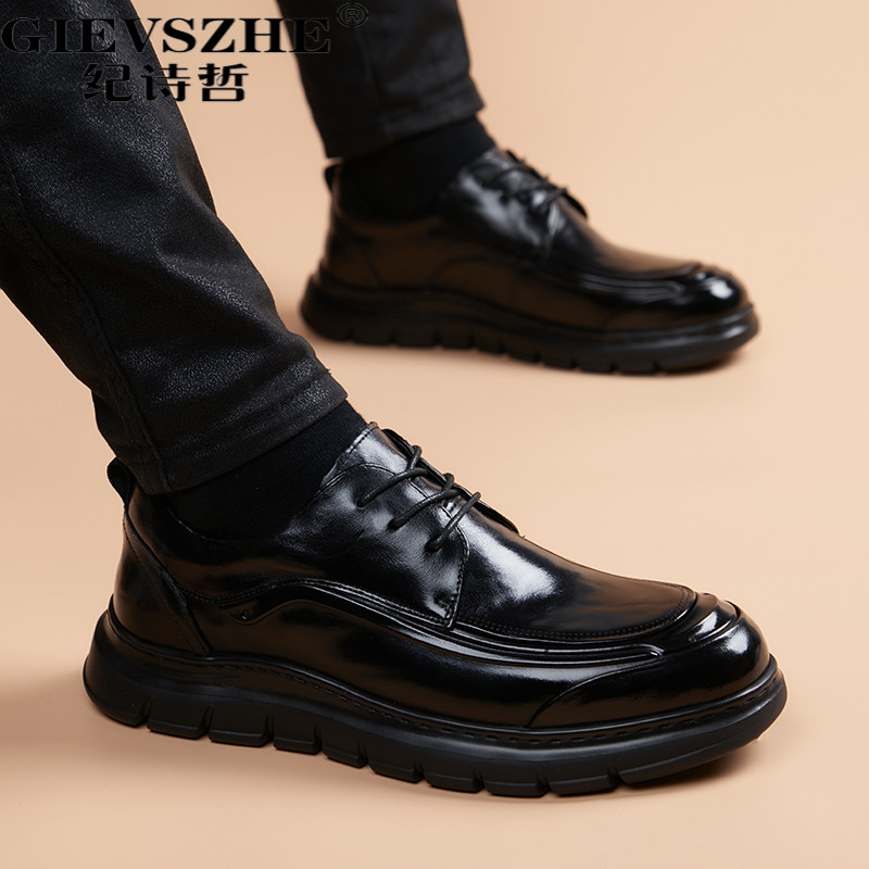纪诗哲男士休闲皮鞋英伦风真皮商务正装青年鞋冬季百搭舒适新郎鞋