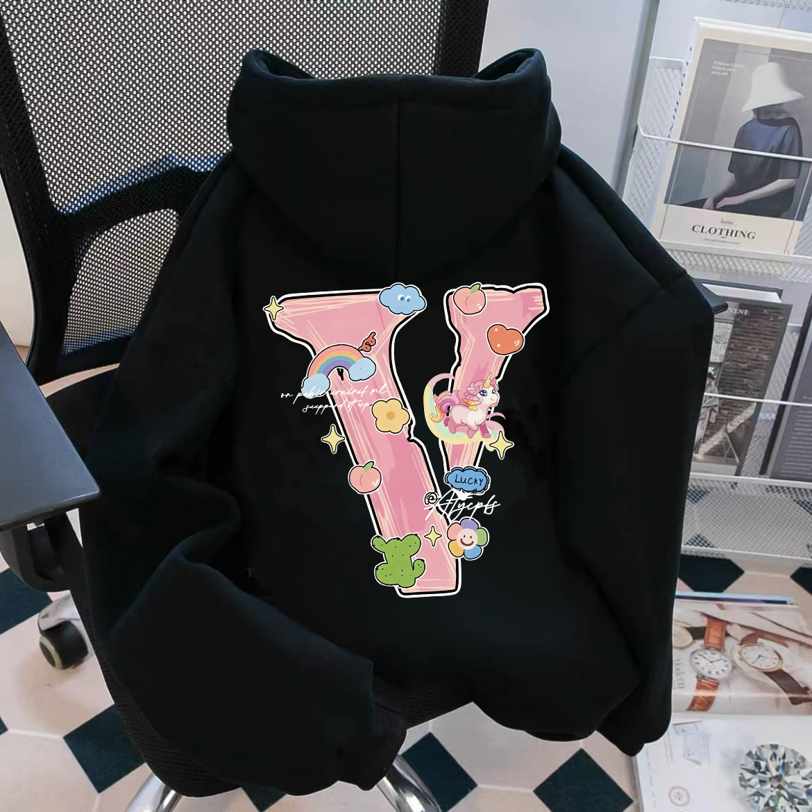 重磅加绒加厚连帽卫衣美式高街大V男女同款秋冬新款潮牌宽松外套i