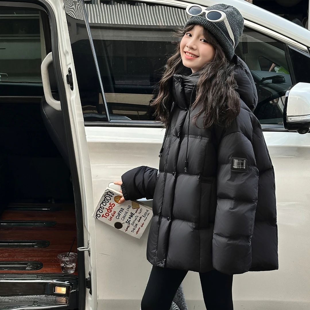 女大童棉服加厚冬装外套洋气青少年初中生连帽棉袄保暖棉衣中长款