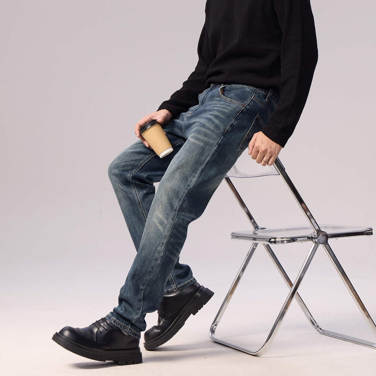 001（加绒）微弹拉链秋冬男士水洗经典商务弹力牛仔裤潮流中腰时尚