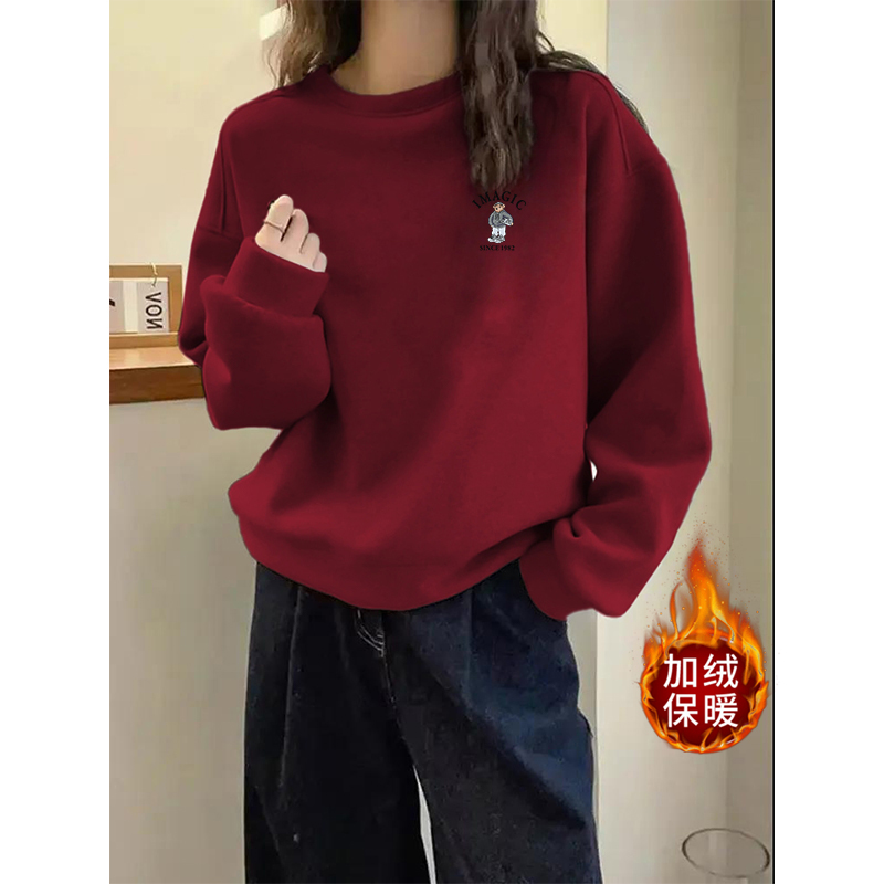 秋冬季休闲圆领加绒加厚卫衣女2025新款时尚洋气宽松套头慵懒上衣