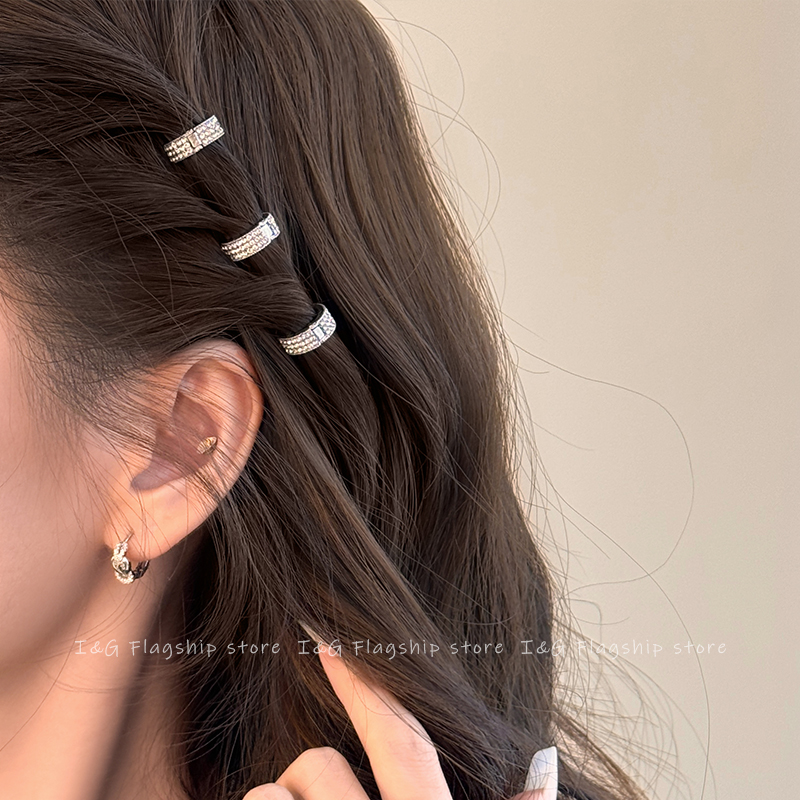 I&G明星同款发饰圆形金属发扣刘海发夹女前额侧边夹水钻发卡头饰