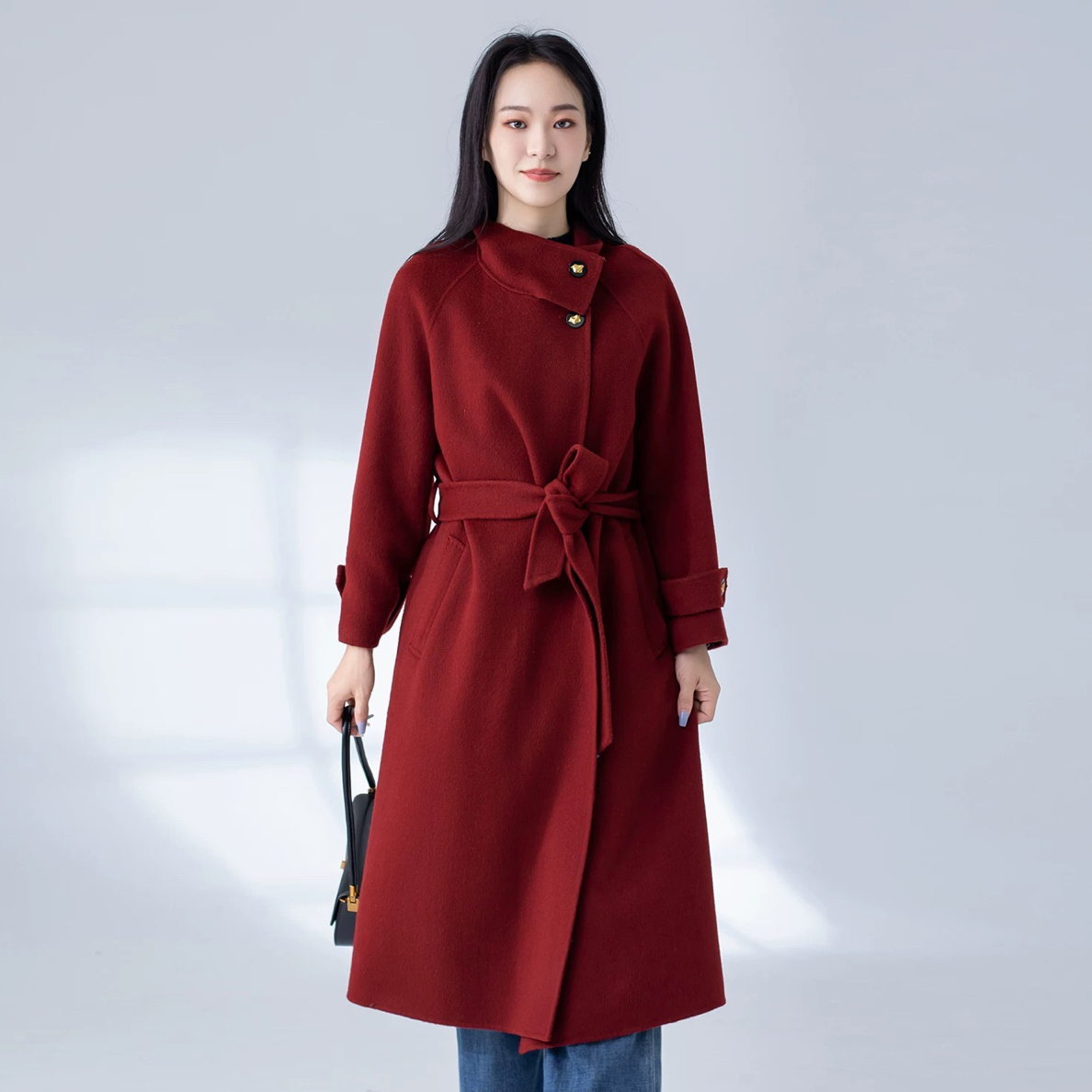 秋冬新款时尚韩版四粒扣中长款气质呢大衣