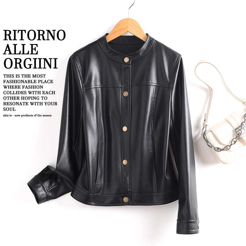 海宁真皮皮衣女2025时尚短款立领休闲韩版皮夹克小外套722TD