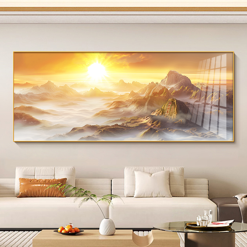 日出泰山客厅挂画背景墙装饰画2025最新款山水画挂画背景墙壁画
