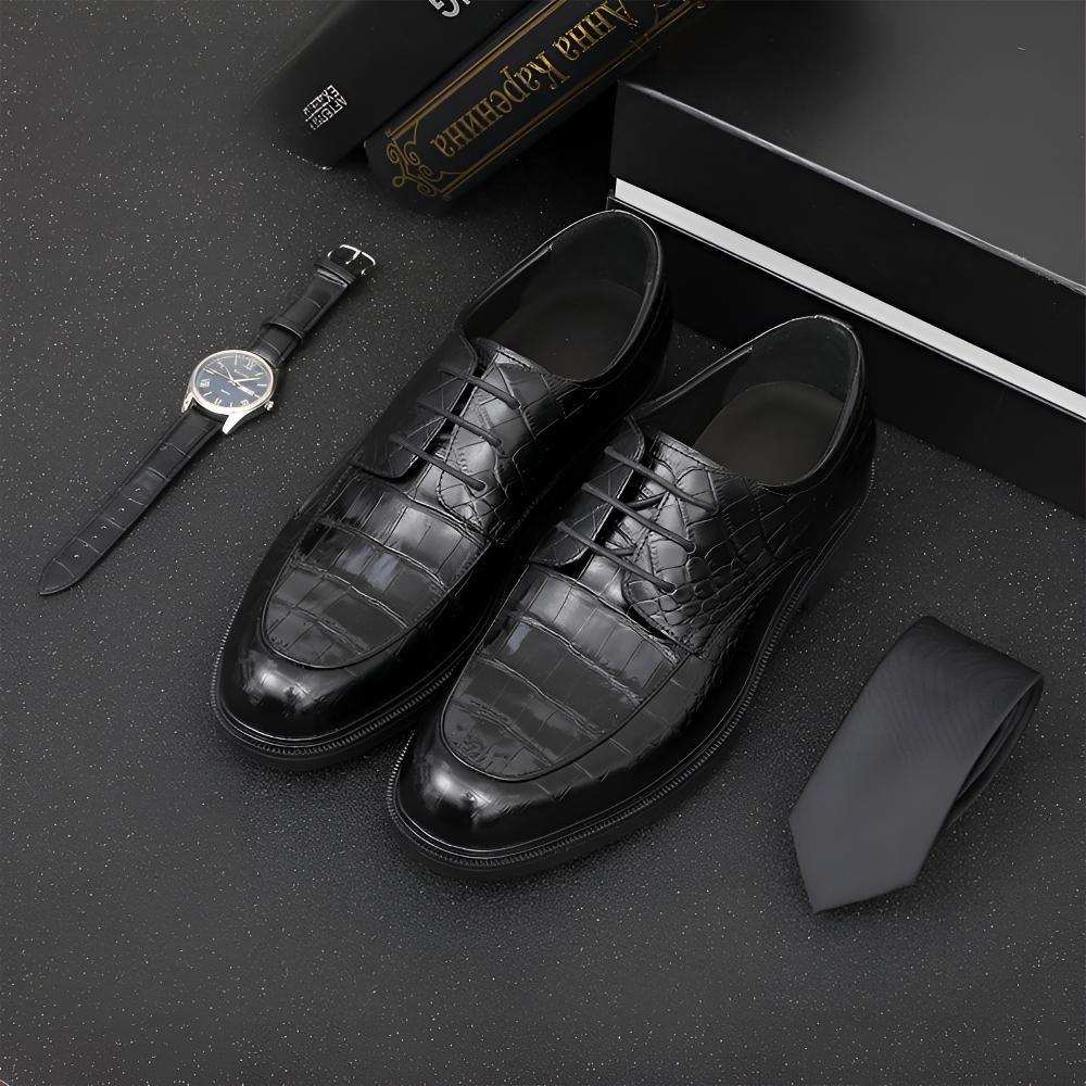 新款男士鳄鱼肚皮英伦商务皮鞋真皮正装男鞋休闲防滑绅士西装鞋潮