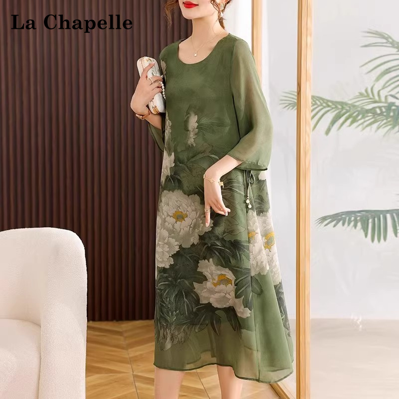 现货拉夏贝尔妈妈夏装国风连衣裙2025新款中老年女夏季宽松长裙子