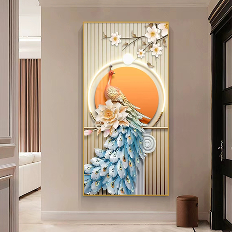 轻奢高级感孔雀玄关装饰画走廊过道入户正对门挂画现代北欧风壁画