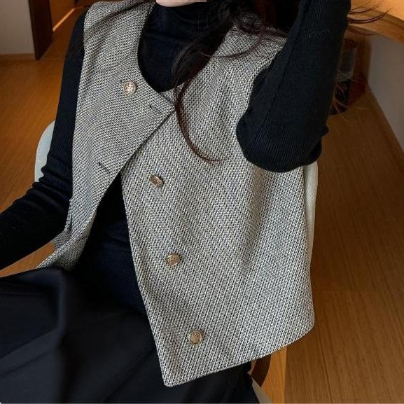 哥弟阿玛施正品小香风西装马甲外套女春秋外穿短款法式名媛无袖马