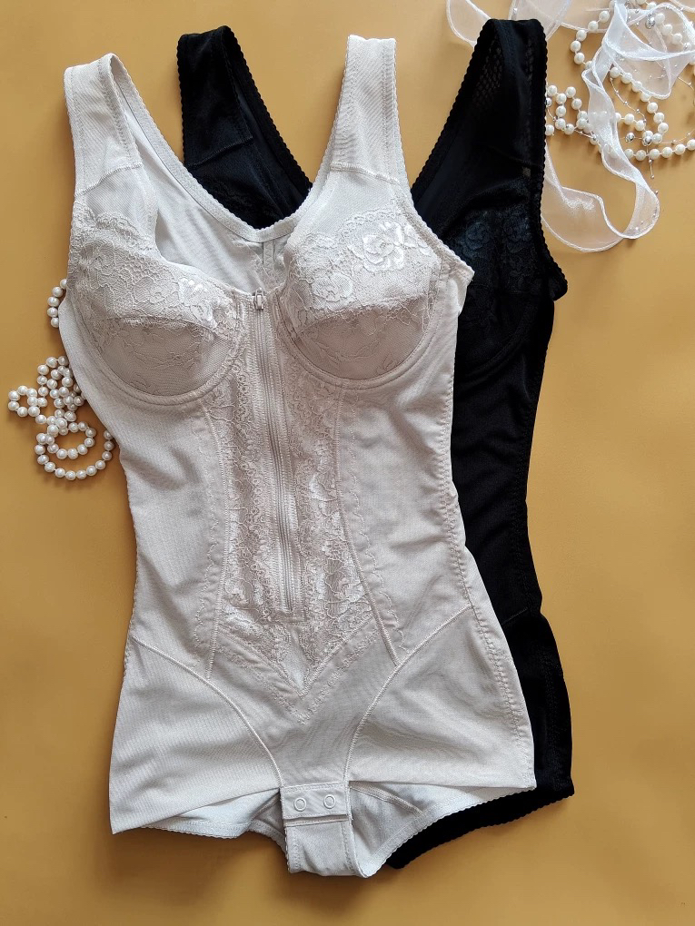 前拉链连体衣有钢圈收腹提臀侧收托胸美体衣薄款舒适紧身塑形美背