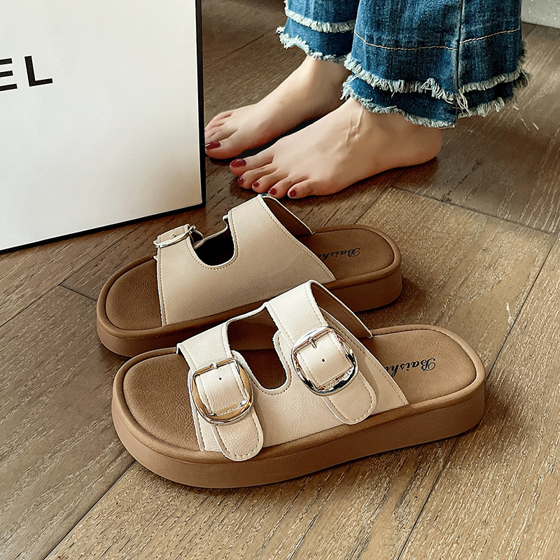 拖鞋女夏季外穿2025年新款勃肯鞋休闲百搭时尚纳帕纹一字拖沙滩鞋
