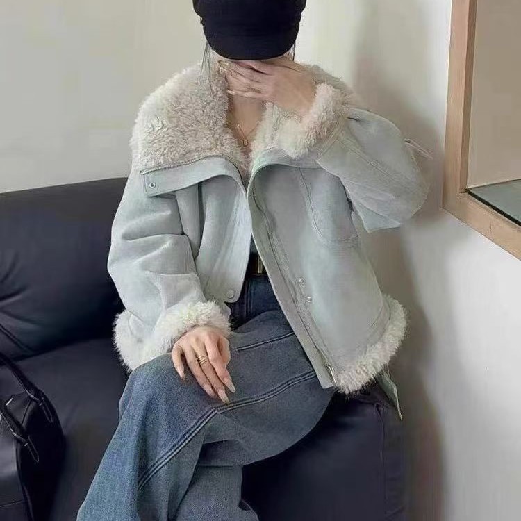 冬季保暖女翻领短款通勤短外套秋冬加绒外套