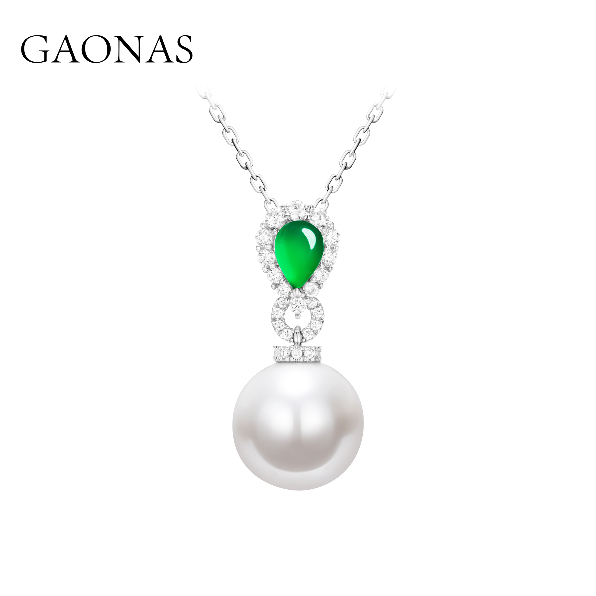 GAONAS 合成锆石吊坠 时尚显贵奢丽16mm白色珠项链11708XW
