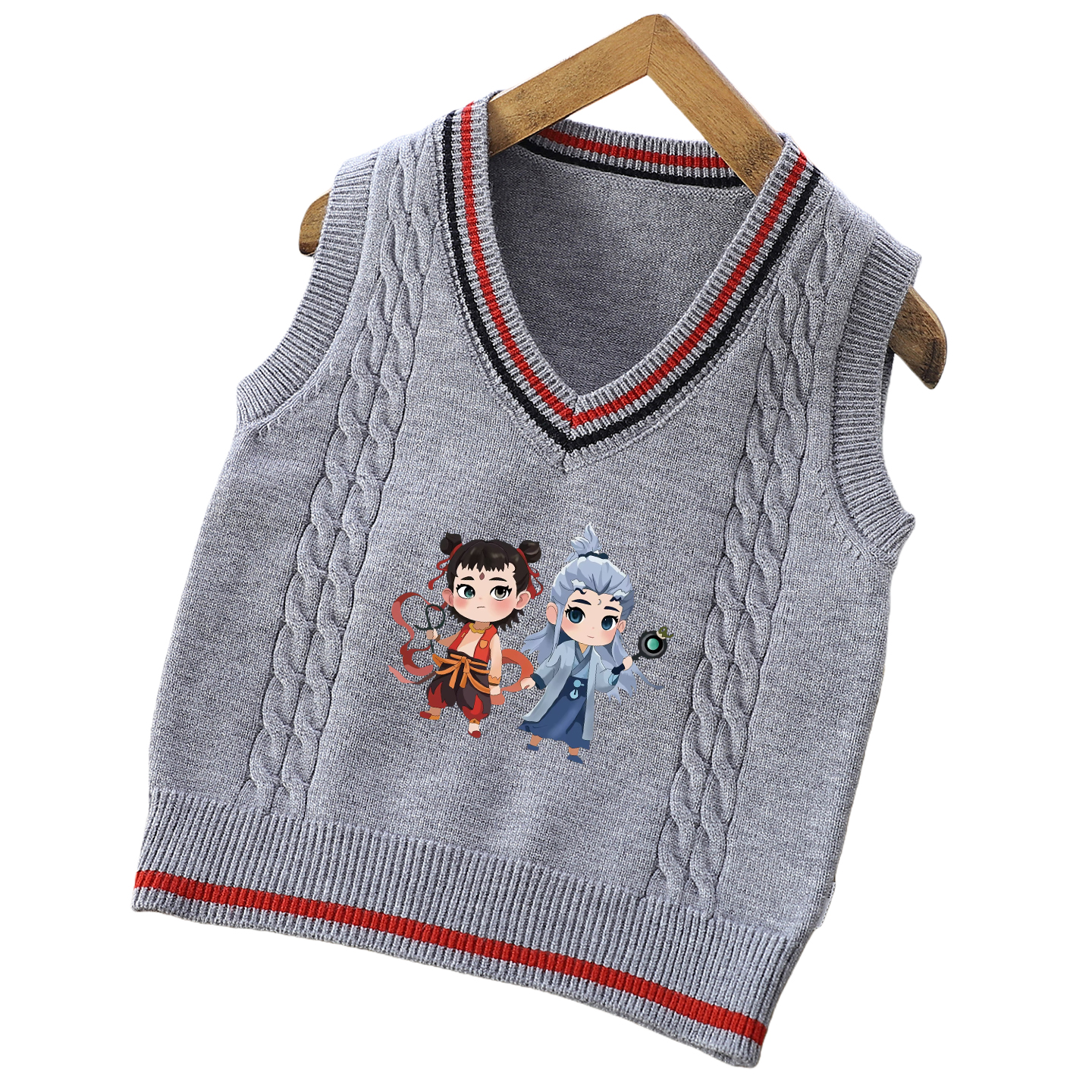 哪吒敖丙毛衣马甲2025春秋新款洋气针织衫男女童复古扭花毛线背心