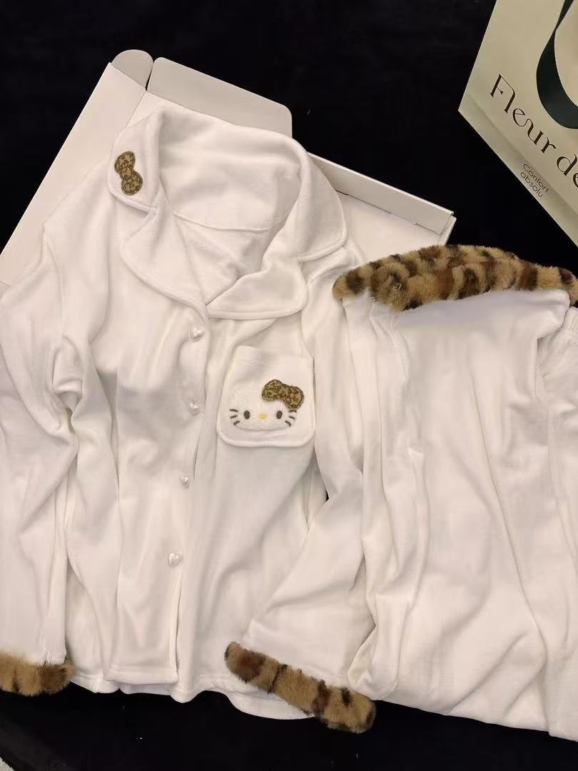 【奶豹KT】秋冬海岛绒卡通甜美睡衣女套装新款可爱风加厚软糯家居服