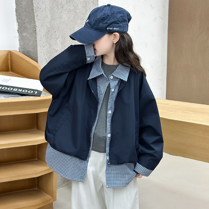 女童假两件外套2025新款时尚中大童女孩韩版宽松休闲上衣儿童秋装