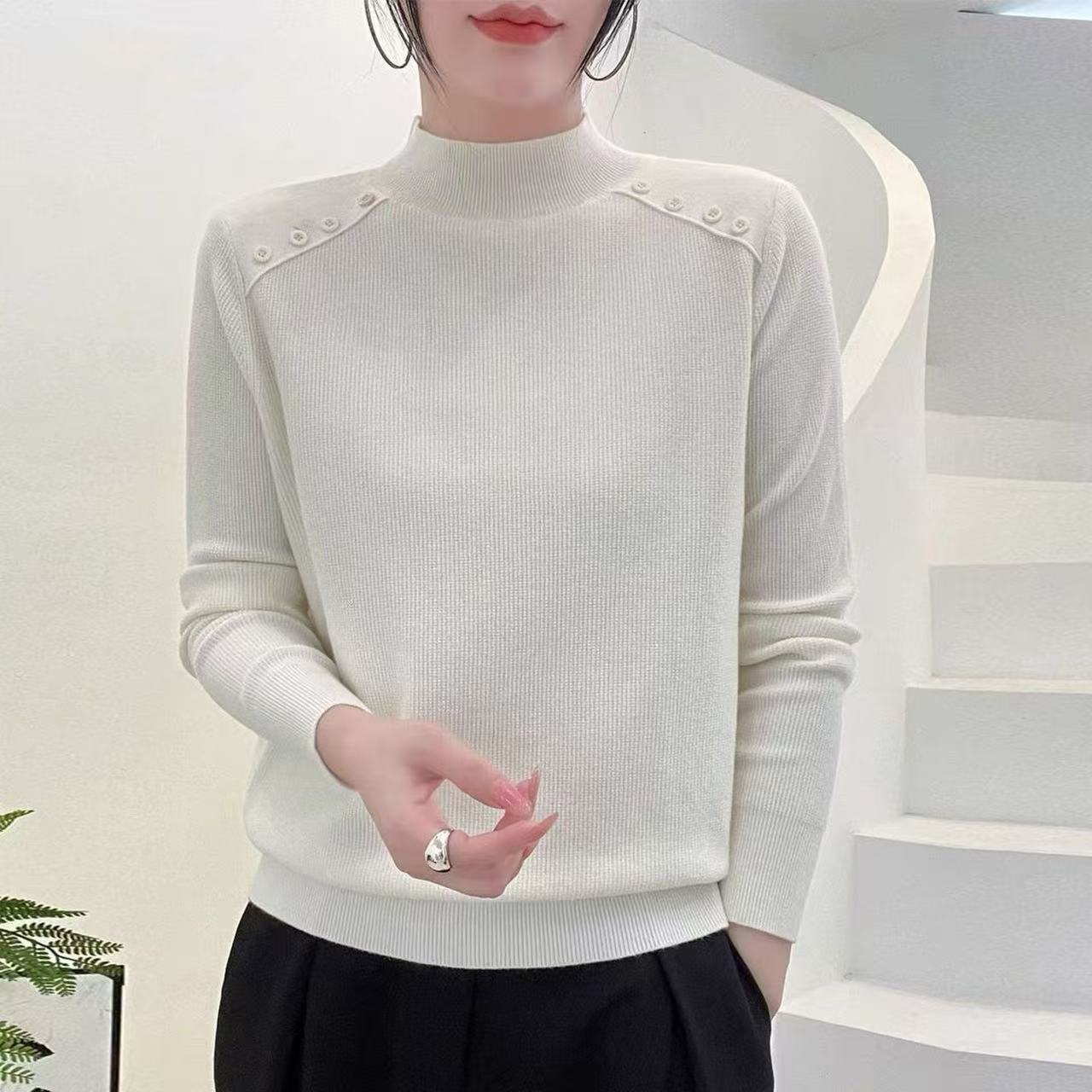 130-200斤冬季新款洋气百搭休闲气质加绒打底衫时尚针织半高领