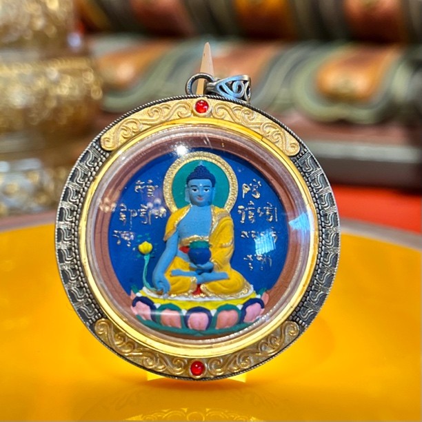 药师佛藏式矿料纯手绘描金泥塑擦擦开开加持项链吊坠