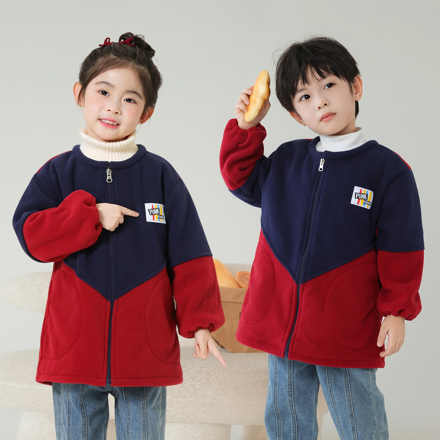 摇粒绒罩衣儿童秋冬长袖拉链新款时尚幼儿园吃饭防脏学生宝宝围裙