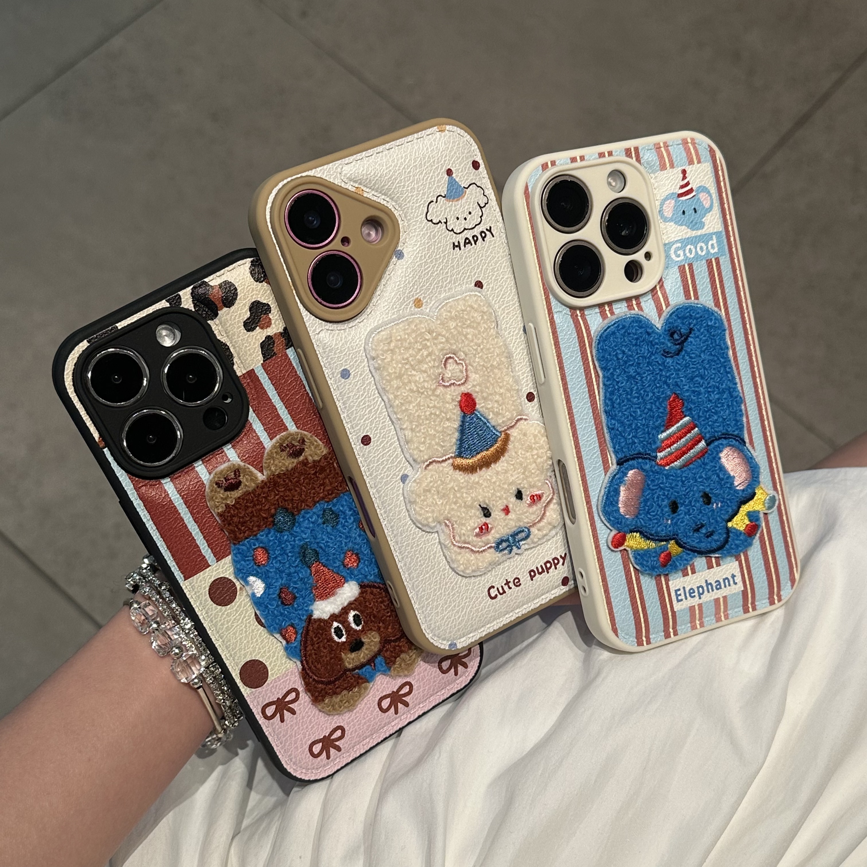 BANCA刺绣毛绒动物适用苹果16气垫手机壳小米15vivoppo华为P70女