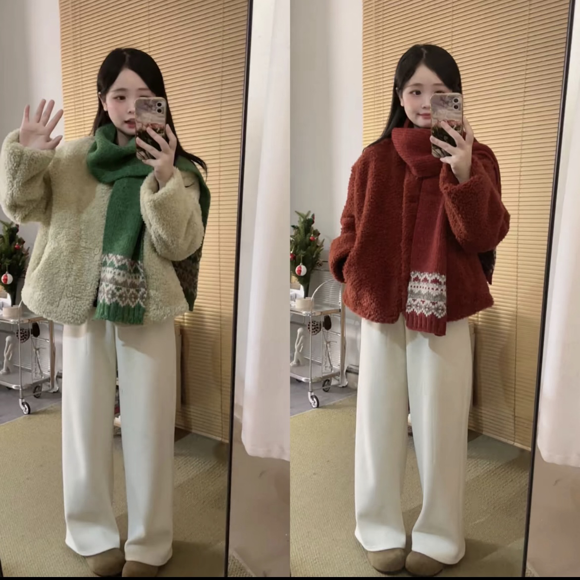 小个子配围巾短款圣诞过年毛毛外套27033