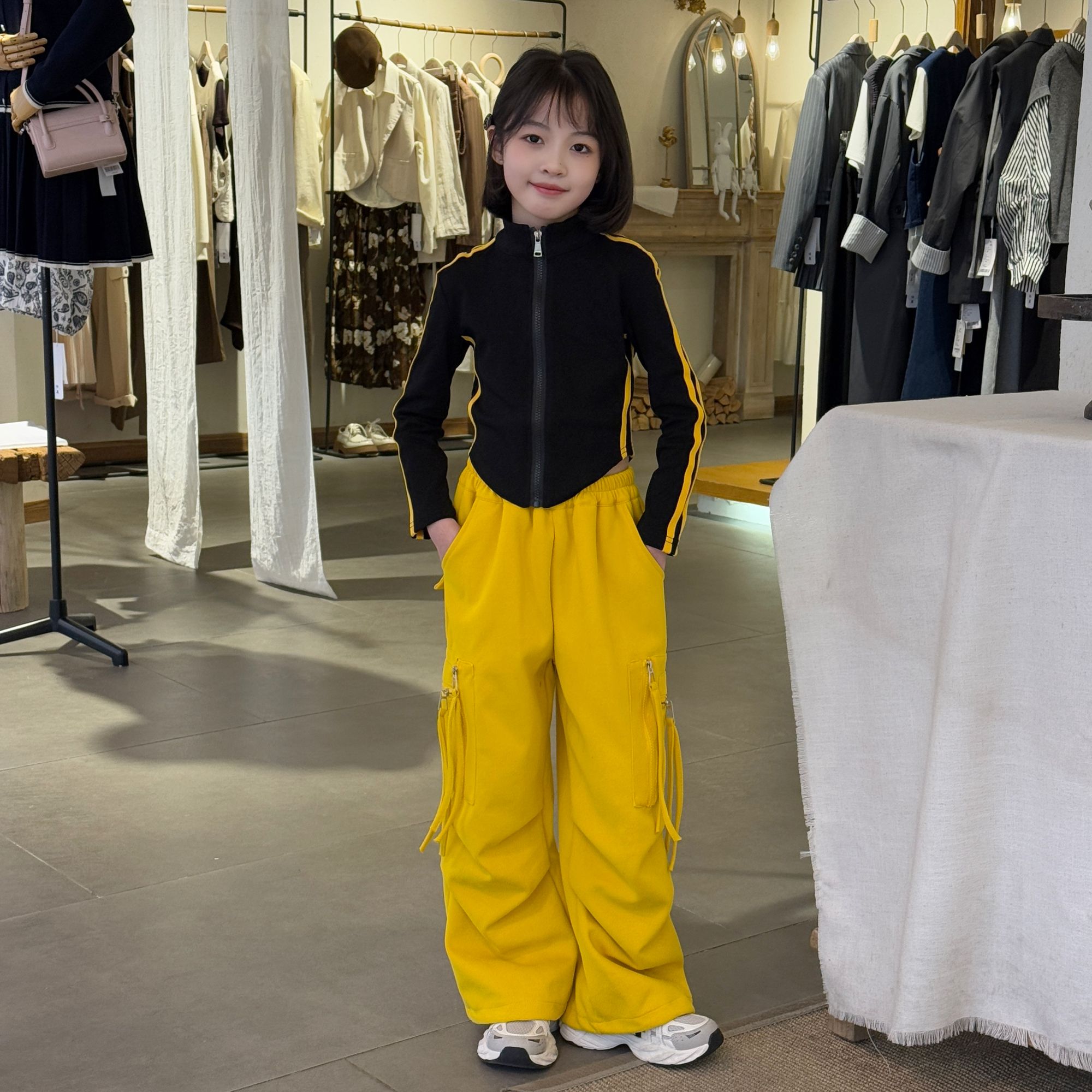 2025常规休闲风女童中大童春季休闲外套时尚束脚韩版运动工装裤潮