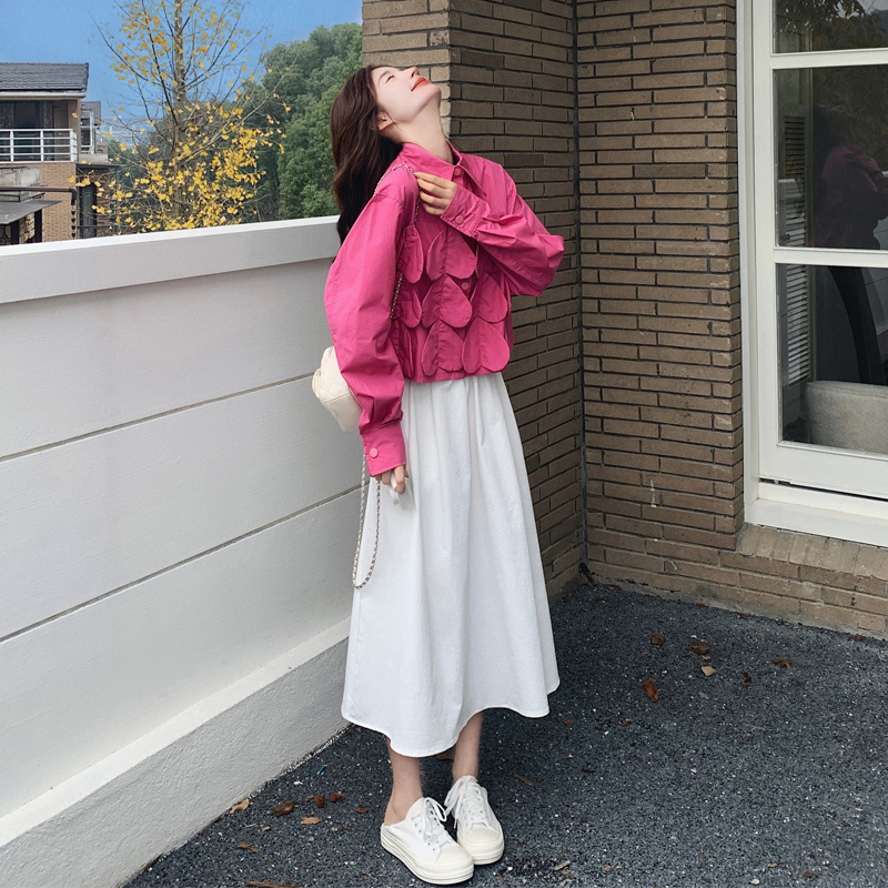 甜酷氛围感套装裙女2025春秋新款松弛感立体爱心衬衫半身裙两件套