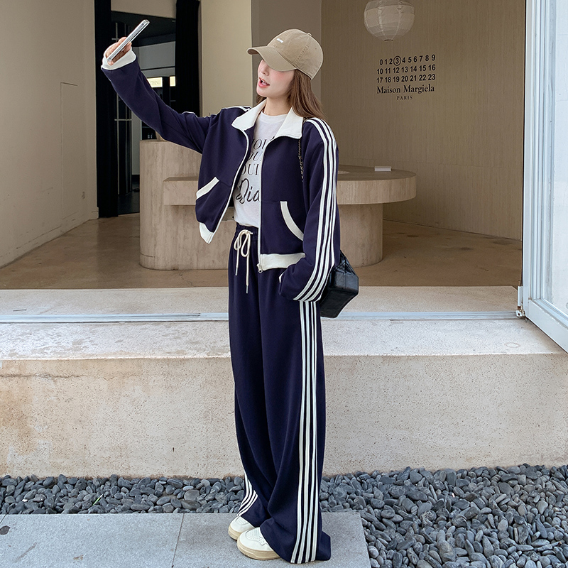 美式休闲运动风活力减龄套装女2025秋季新款短款外套阔腿裤两件套