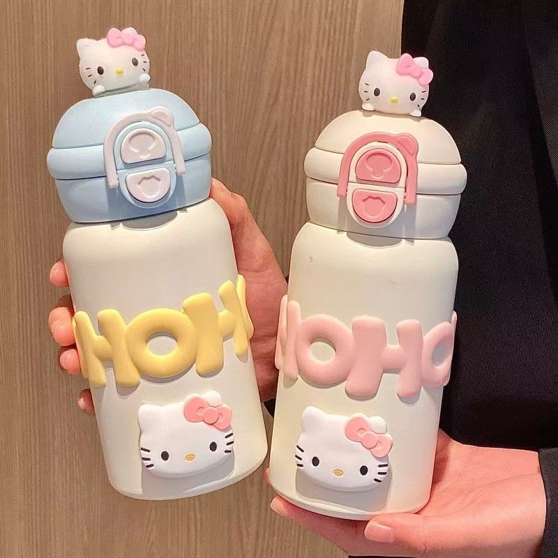 新款可爱kitty猫保温杯便携女生高颜值吸管316不锈钢学生水杯