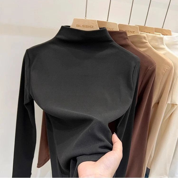 女童秋冬德绒半高领打底衫上衣2025修身显瘦百搭内搭保暖打底衫