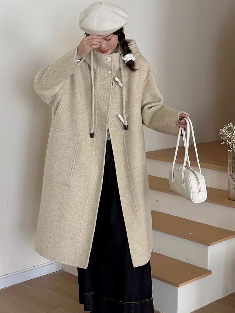 8868韩版中长款时尚大衣长款连帽