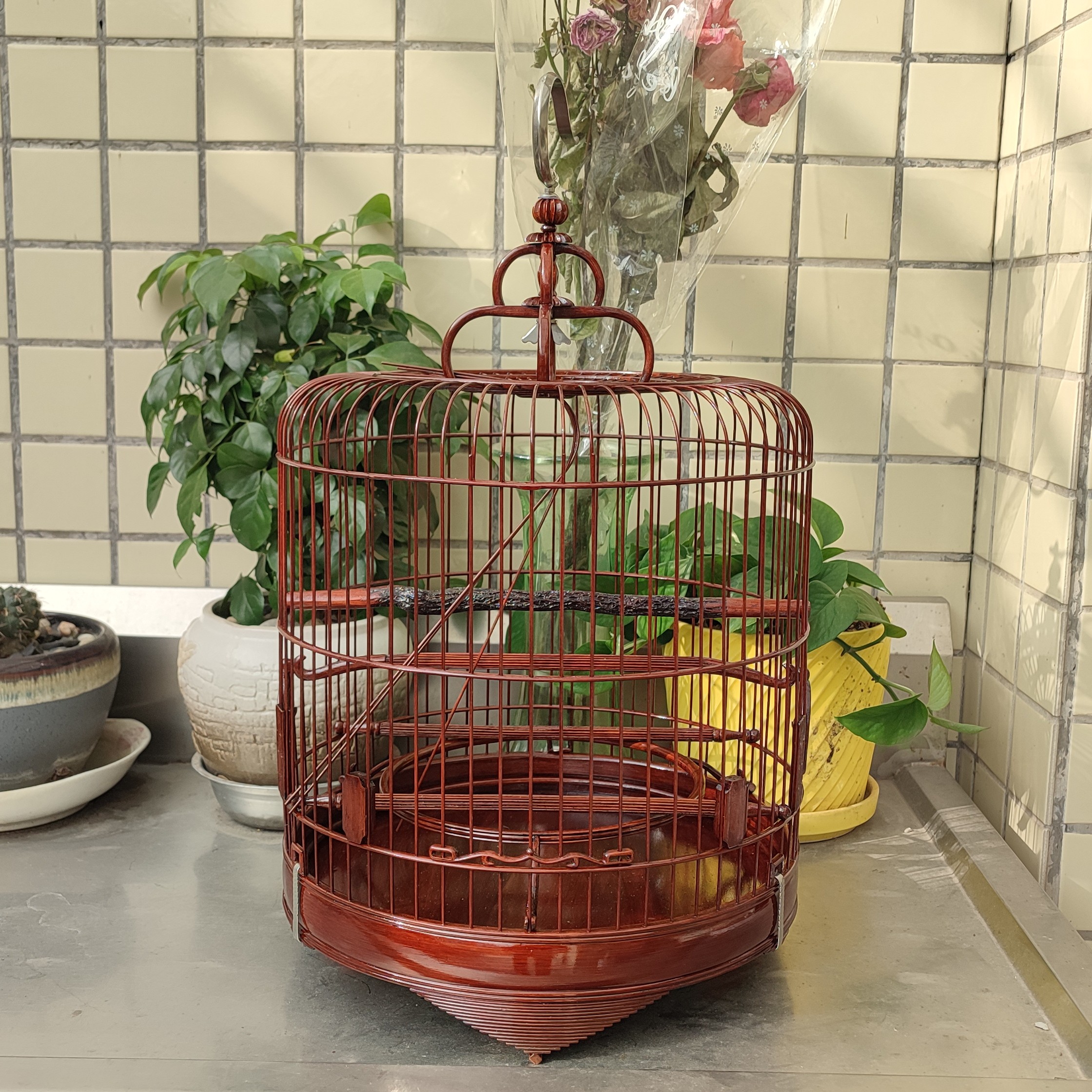 64枝高档两用生漆靛颏笼杂鸟笼小黑白仙鹟歌鸲大金黄蓝翅金额广笼