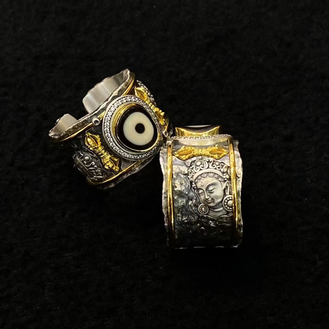 925银戒指 【藏玺·物与悟/缘】 精工银饰镶嵌绿度M戒指 藏地民族风