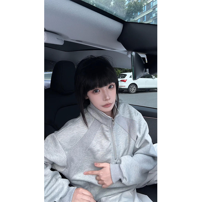 高克重磅立领半拉链卫衣男女同款秋冬季斜切廓形上衣解构硬挺外套